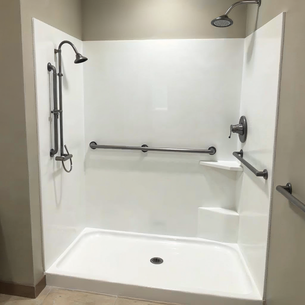 attachment; filename=Modernes, rollstuhlgerechtes Badezimmer mit geräumiger, bodengleicher Dusche und leicht erreichbaren Haltegriffen.