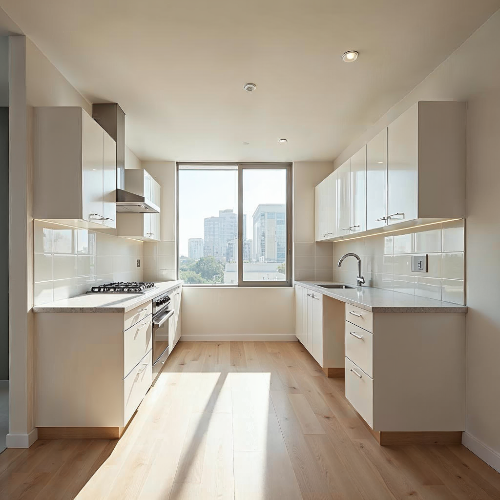 attachment; filename=Eine geräumige, gut beleuchtete Küche mit höhenverstellbaren Schränken und zugänglichen Arbeitsplatten in einem neu errichteten Apartmentgebäude.