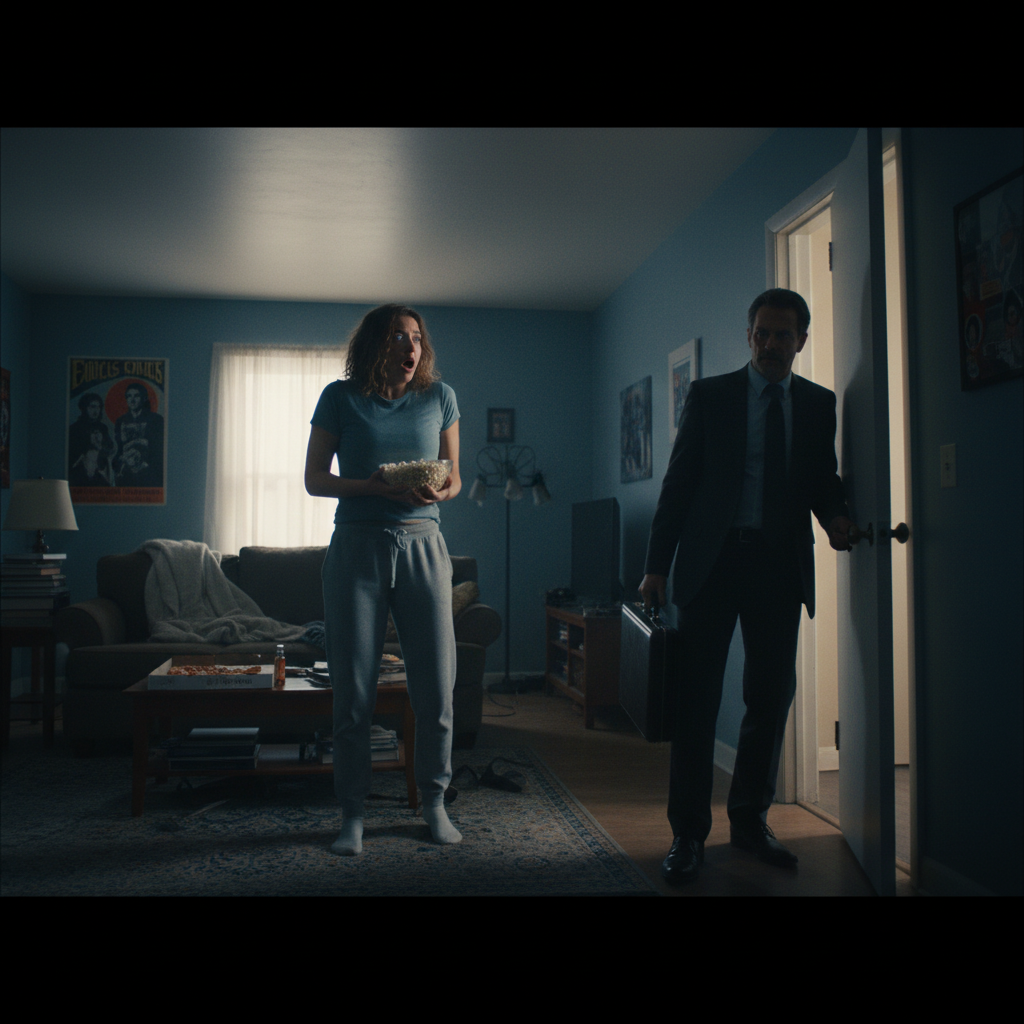 attachment; filename=Ein kinoreifes Foto eines Mieters, der überrascht aussieht, als der Vermieter unerlaubt in die Wohnung eintritt