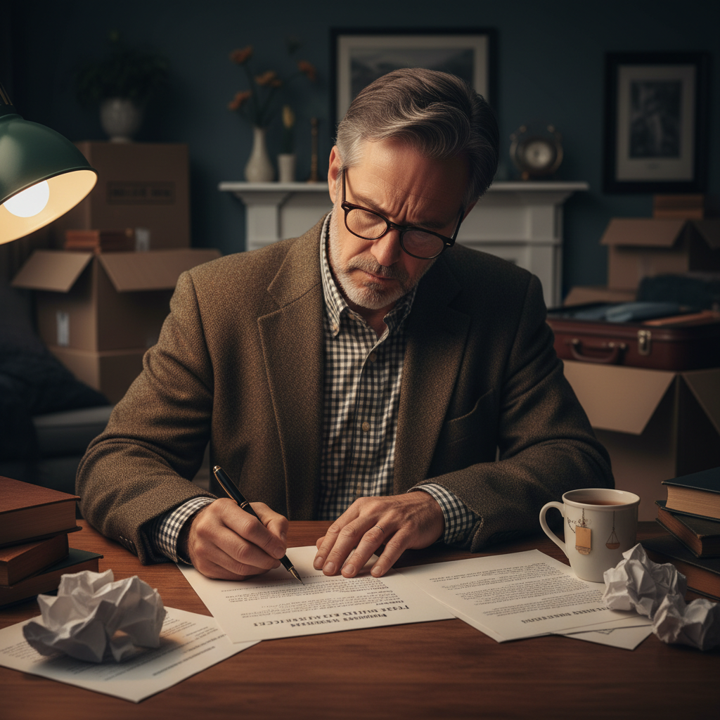 attachment; filename=Mittlerer Mann, der sorgfältig einen förmlichen Widerspruchsbrief gegen eine Räumung verfasst
