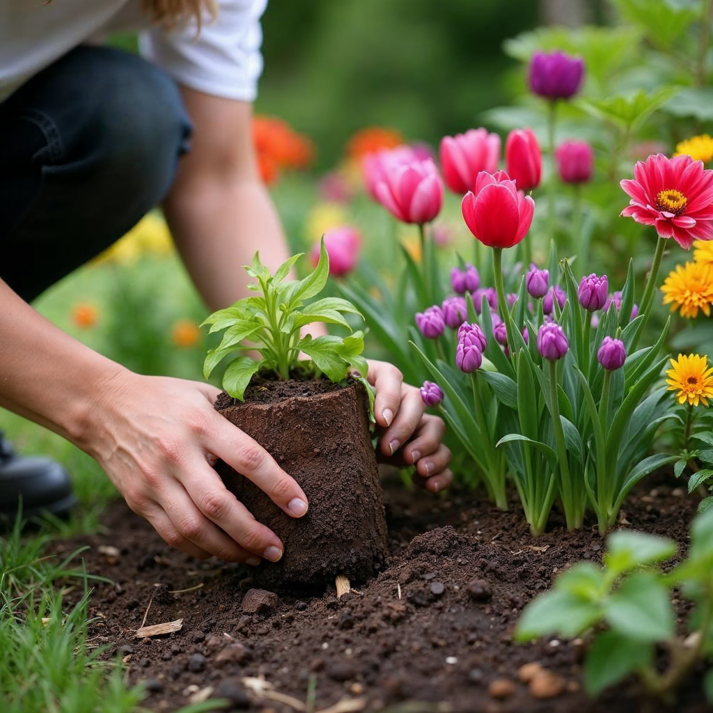 attachment; filename=Eine eindrucksvolle Aufnahme einer Person, die farbenfrohe Blumen im Garten pflanzt, symbolisiert den Wunsch des Mieters, eine persönliche Oase zu schaffen, und die Notwendigkeit, individuelle Vorlieben mit den Vorschriften des Vermieters in Einklang zu bringen.