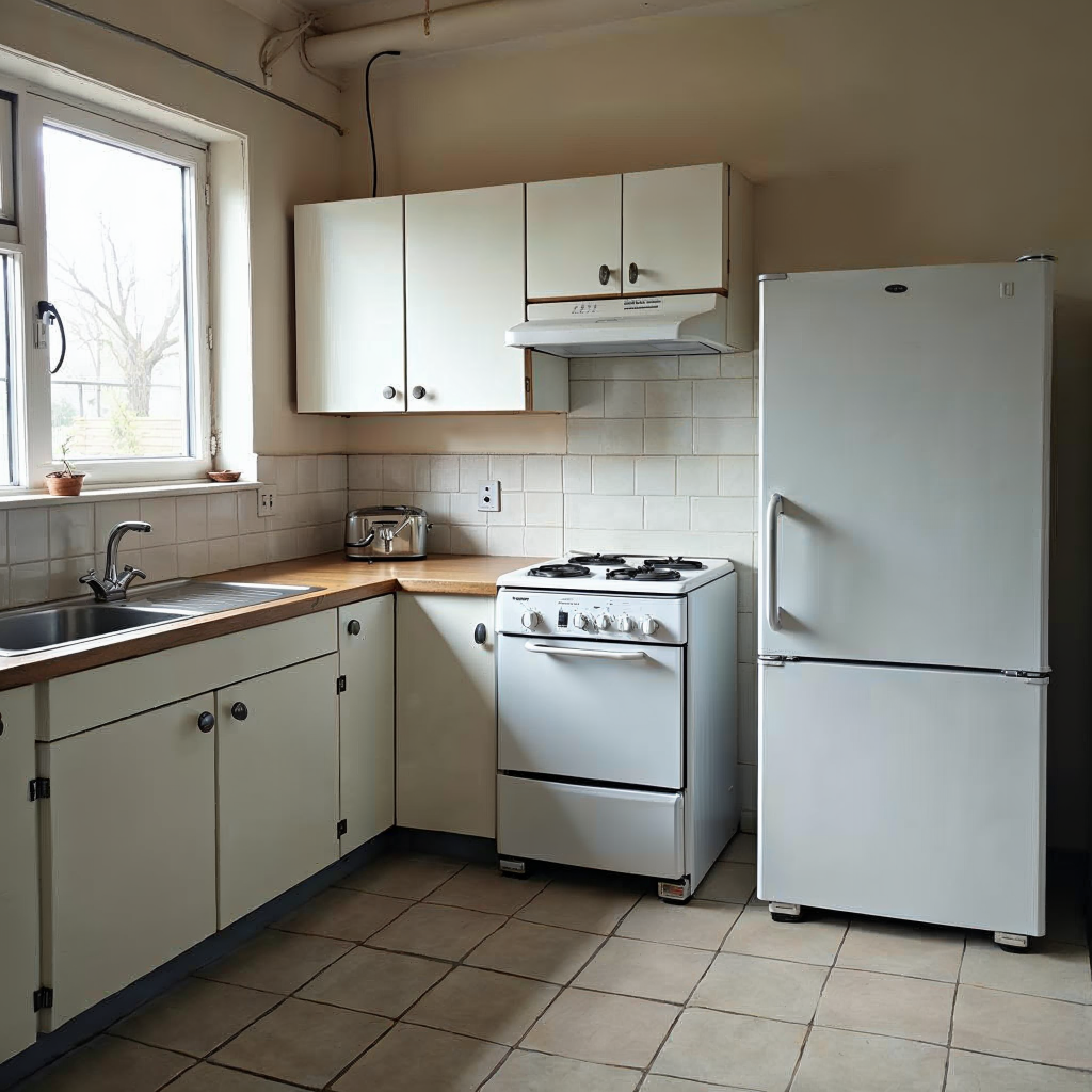 attachment; filename=Eine Küche mit abgewischten Arbeitsplatten, sauberem Spülbecken und geleertem Kühlschrank, bereit für die 'besenreine' Übergabe