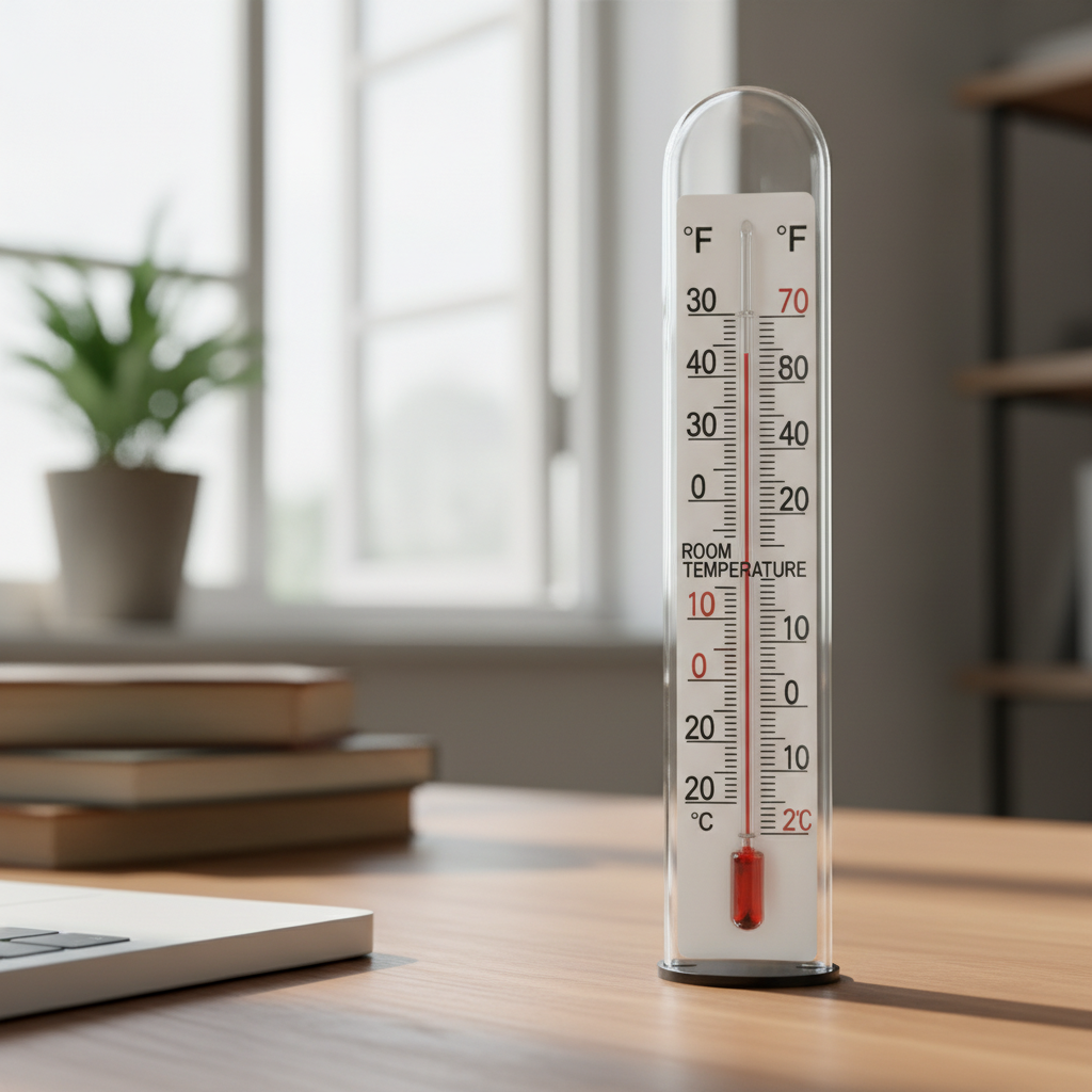 attachment; filename=Realistisches redaktionelles Bild, das ein Thermometer zeigt, das die Raumtemperatur anzeigt