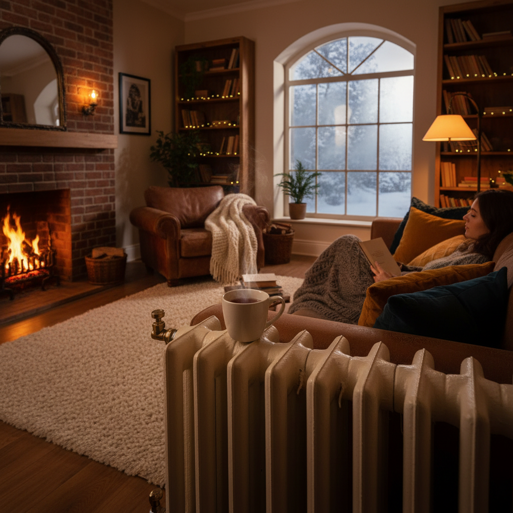 attachment; filename=Kinofoto eines gemütlichen, gut beheizten Wohnzimmers mit einem funktionierenden Heizkörper