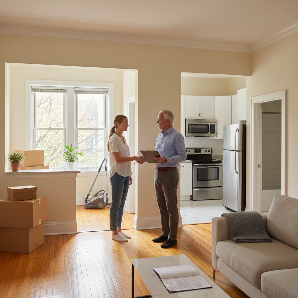 attachment; filename=Innenaufnahme einer gepflegten Wohnung, die vom Mieter an den Vermieter übergeben wird