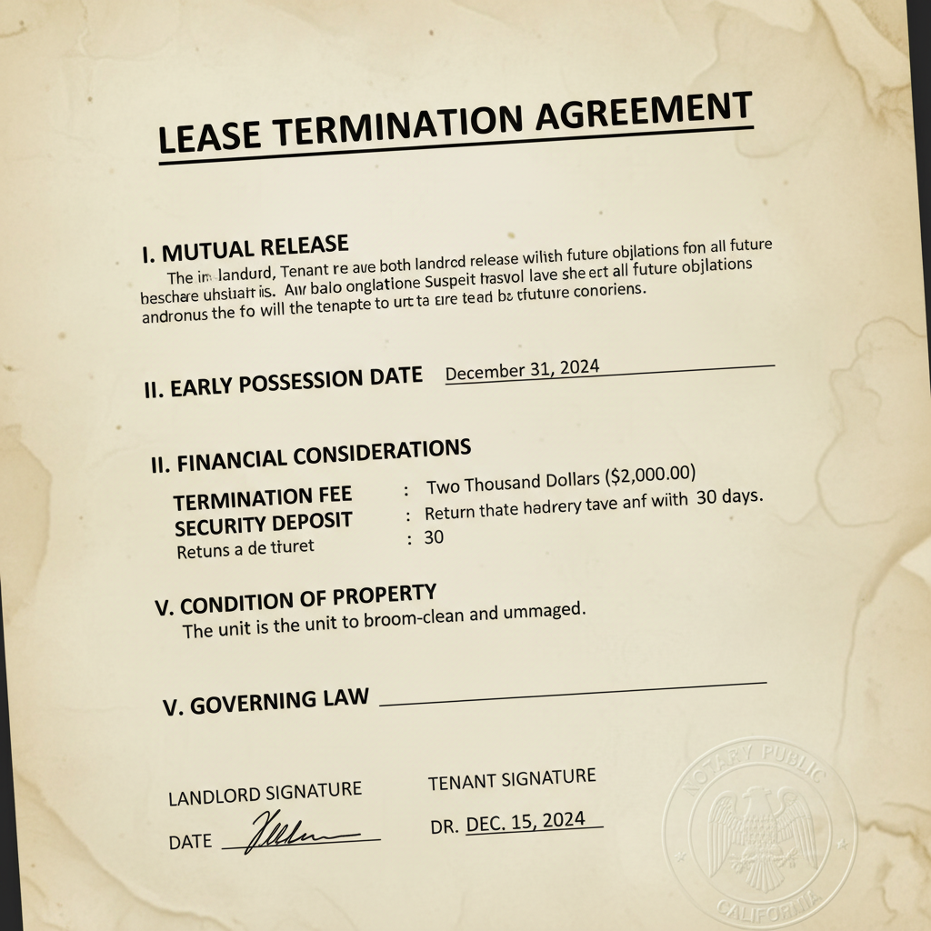 attachment; filename=Nahaufnahme eines schriftlichen Vertrags mit Abschnitten über wichtige Aspekte einer Mietvertragsbeendigungsvereinbarung