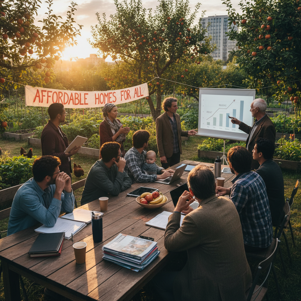 attachment; filename=Ein kinoreifes Foto, das eine Gruppe von Menschen unterschiedlichen Alters und Hintergrunds zeigt, die die Wohnkosten in einer gemeinschaftlichen Outdoor-Umgebung diskutieren