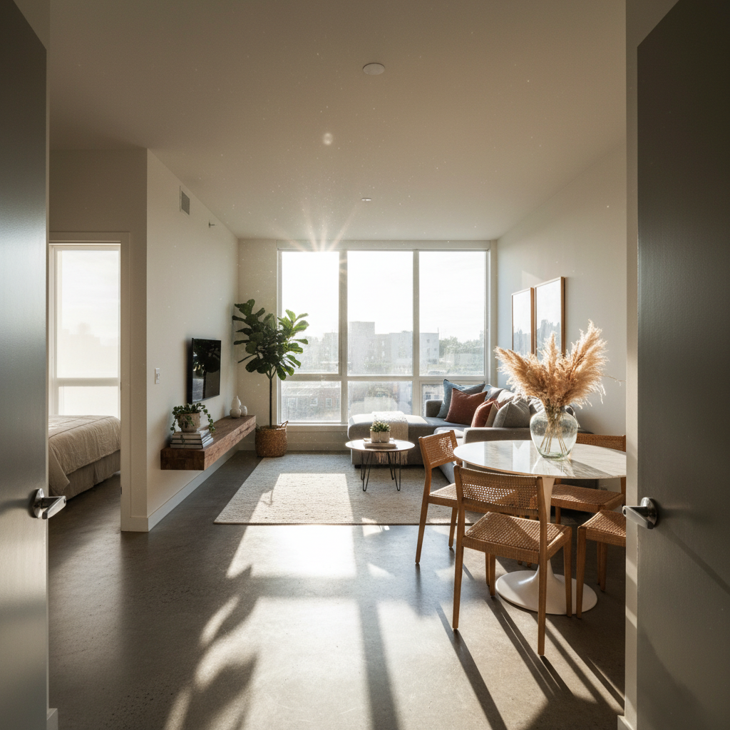 attachment; filename=Ein kinoreifes Foto, das den ersten Eindruck beim Betreten einer Wohnung einfängt, wobei natürliches Licht und Raumdetails im Fokus stehen